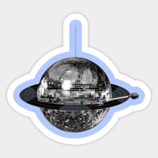 Spinning Silver Discoball Record Planet Sticker